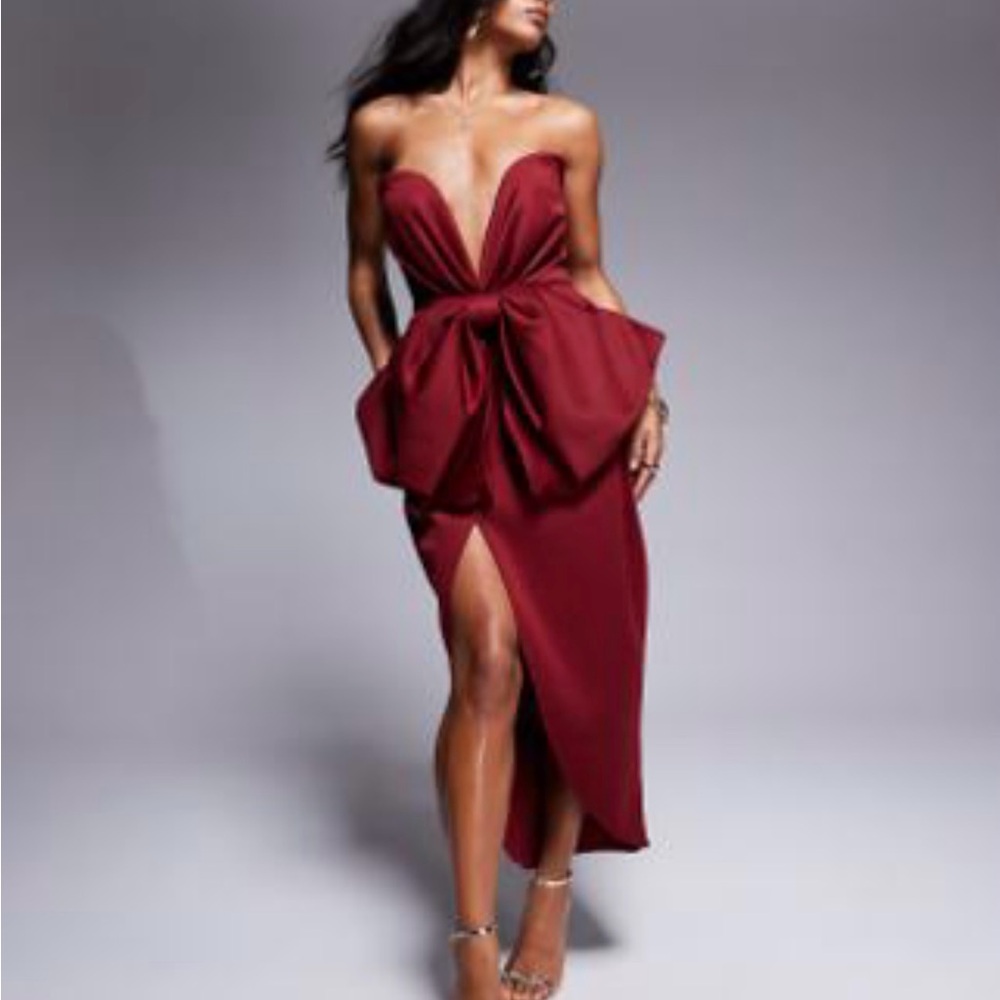 ASOS Strapless Deep Red Midi Dress